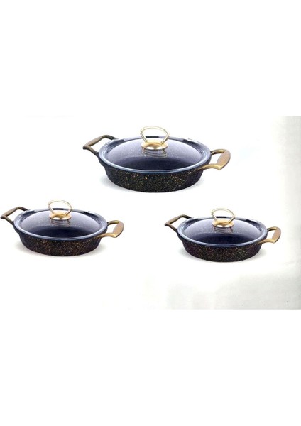 D5001S 6 Parça Granit Omlet Set Siyah-Altın