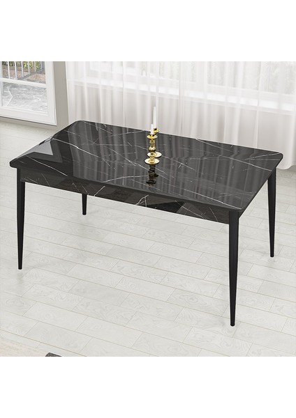 Lav Serisi Sabit 80X130 Siyah Mermer Desen Mutfak Masası Takımı 4 Sandalye Gold Halkalı fiyatları