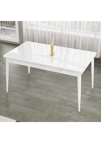 Lav Serisi Sabit 80X130 Beyaz Mutfak Masa Takımı 4 Sandalye Gold Halkalı