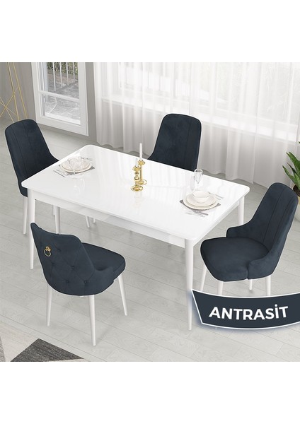 Lav Serisi Sabit 80X130 Beyaz Mutfak Masa Takımı 4 Sandalye Gold Halkalı fiyatları