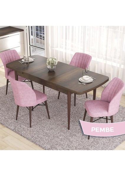 Concept Eva Serisi 80X132 Açılabilir Mdf Barok Ahşap Desen Mutfak Masa Takımı ve 4 Sandalye