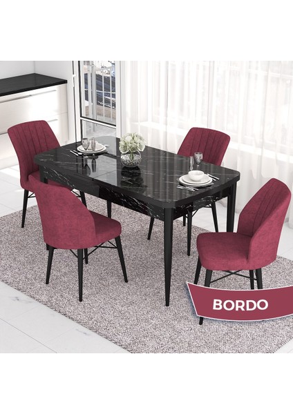 Concept Eva Serisi 80X132 Açılabilir Mdf Siyah Mermer Desen Masa Mutfak Masa Takımı ve 4 Sandalye