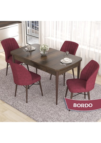 Concept Eva Serisi 80X132 Açılabilir Mdf Barok Ahşap Desen Mutfak Masa Takımı ve 4 Sandalye