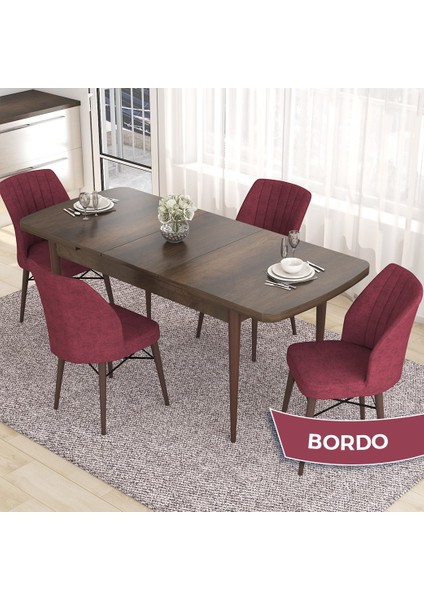 Concept Eva Serisi 80X132 Açılabilir Mdf Barok Ahşap Desen Mutfak Masa Takımı ve 4 Sandalye