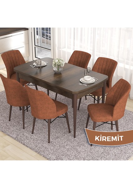 Concept Eva Serisi 80X132 Açılabilir Mdf Barok Ahşap Desen Mutfak Masa ve 6 Sandalye