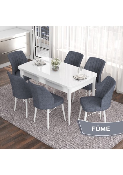 Concept Eva Serisi 80X132 Açılabilir Mdf Beyaz Mutfak Masa Takımı ve 6 Sandalye