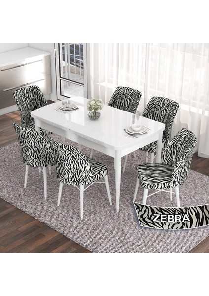 Concept Eva Serisi 80X132 Açılabilir Mdf Beyaz Mutfak Masa Takımı ve 6 Sandalye