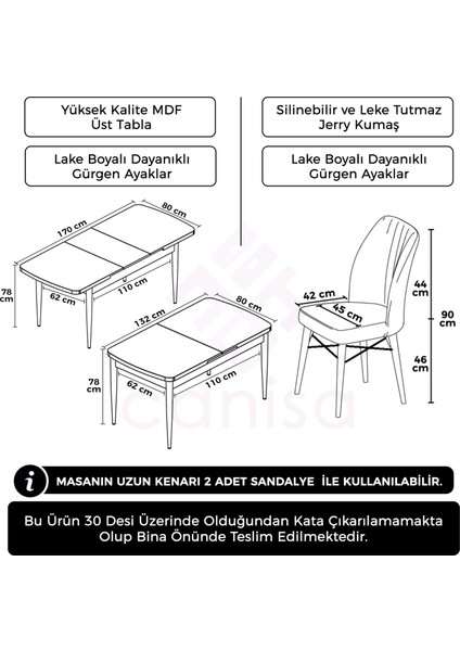 Concept Eva Serisi 80X132 Açılabilir Mdf Beyaz Masa Ceviz Ayak Mutfak Masa Takımı ve 6 Sandalye