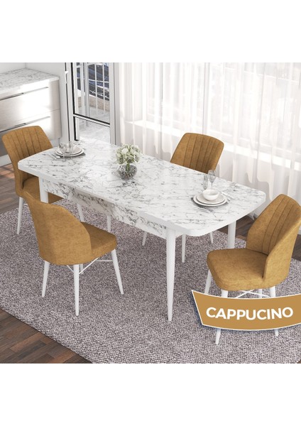 Concept Eva Serisi 80X132 Açılabilir Mdf Beyaz Mermer Desen Masa Mutfak Masa Takımı ve 4 Sandalye fiyatları