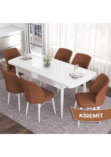 Concept Eva Serisi 80X132 Açılabilir Mdf Beyaz Mutfak Masa Takımı ve 6 Sandalye