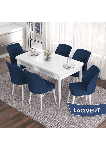 Concept Eva Serisi 80X132 Açılabilir Mdf Beyaz Mutfak Masa Takımı ve 6 Sandalye