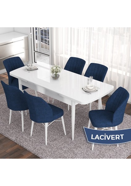 Concept Eva Serisi 80X132 Açılabilir Mdf Beyaz Mutfak Masa Takımı ve 6 Sandalye