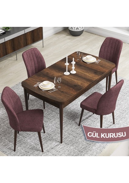Concept Rio Serisi 80X132 Mdf Açılabilir Barok Ahşap Desen Mutfak Masası Takımı 4 Adet Sandalye