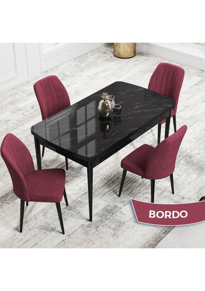 Concept Rio Serisi 80X132 Mdf Açılabilir Siyah Mermer Desen Mutfak Masası Takımı 4 Sandalye