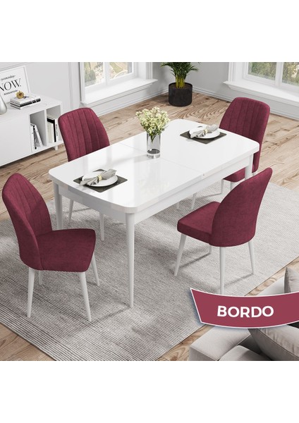 Concept Rio Serisi 80X132 Mdf Açılabilir Beyaz Mutfak Masası Takımı 4 Sandalye