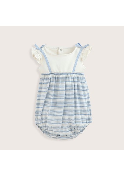 Marine Fırfırlı Çizgili Tulum Mavi