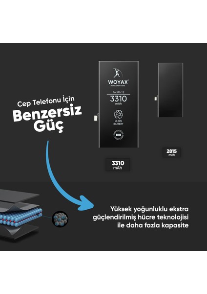 iPhone 12 Uyumlu Premium Batarya 3310mAh