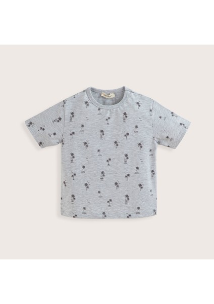 Tropic Baskılı Tshirt Gri Melanj