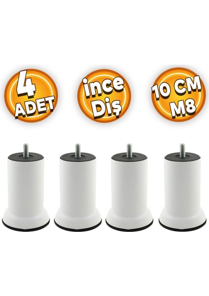 Mobilya Metal Kanepe Baza Koltuk Destek Ayağı M8 Civata Beyaz Metal Ayak 10 cm (4 Adet)