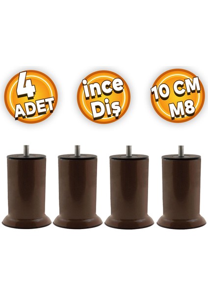 Mobilya Metal Kanepe Baza Koltuk Destek Ayağı M8 Civata Kahverengi Metal Yükseltici Ayakları 10 cm (4 Adet)