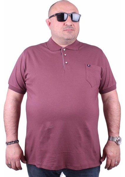 Büyük Beden Likralı Klasik Cepli Polo Tişört 11501 Eflatun