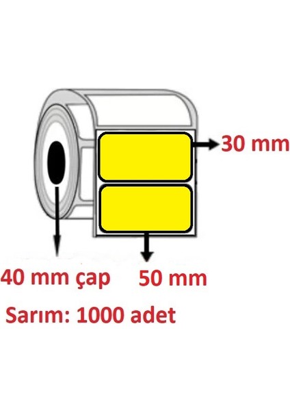 Özsaraç Etiket 30X50 Eco Termal Etiket Sarı ZEMİN  ( 1000 Li )   3  RULO  3000  ADET