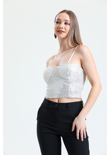Gloplu Arkası Fermuarlı Zara Payet Bustiyer | BST33154 Bej modelleri
