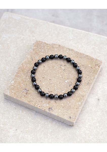 Sertifikalı Hematit - Karlı Obsidyen Doğal Taş Bileklik 8 mm