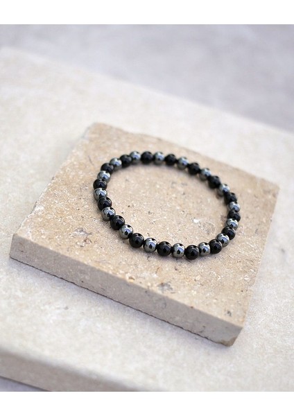 Sertifikalı Hematit - Karlı Obsidyen Doğal Taş Bileklik 8 mm