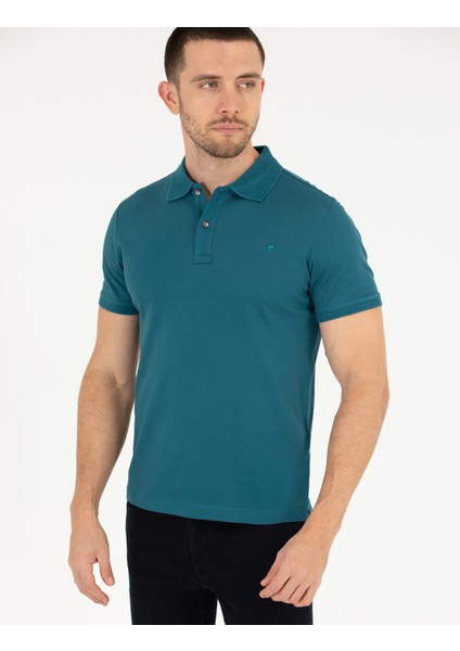 Pierre Cardin Erkek Yeşil Slim Fit Polo Yaka Merserize Tişört 50262665-VR055