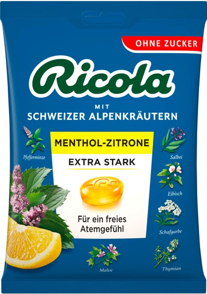 Menthol-Zitrone Extra Stark Ohne Zucker 75 gr