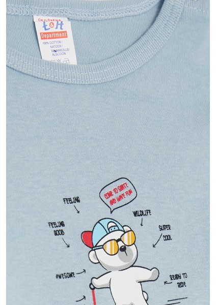 Erkek Bebek Çıtçıtlı Body Gözlüklü Ayıcık Baskılı 9 Ay-3 Yaş, Buz Mavisi modelleri