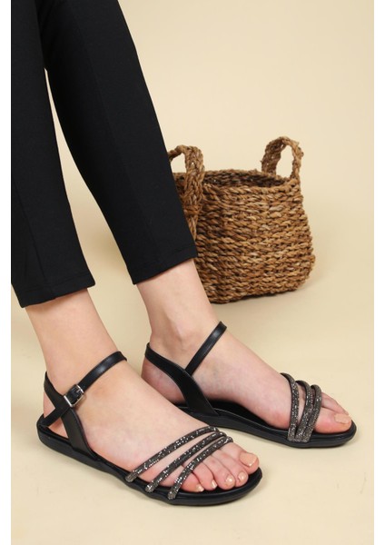 Taş Aksesuarlı Sandalet Siyah modelleri