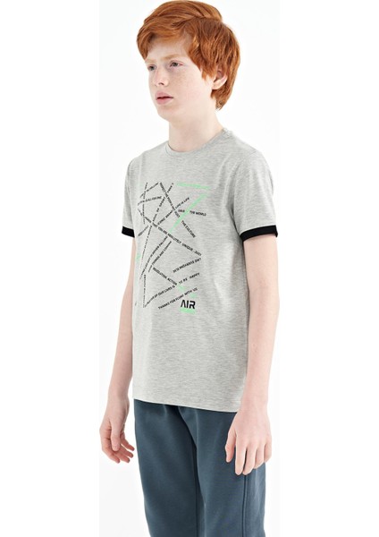 Gri Melanj Minimal Yazı Baskılı Standart Kalıp O Yaka Erkek Çocuk T-Shirt - 11132 indirimleri