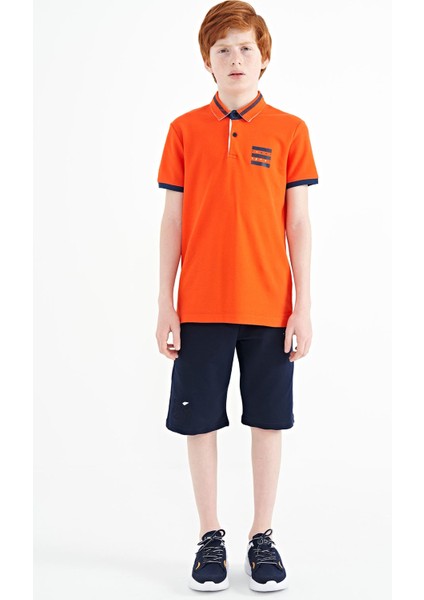 Portakal Yakası Renk Bloklu Baskı Detaylı Standart Kalıp Erkek Çocuk T-Shirt - 11111 modelleri