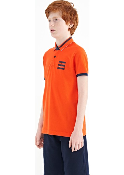 Portakal Yakası Renk Bloklu Baskı Detaylı Standart Kalıp Erkek Çocuk T-Shirt - 11111 indirimleri