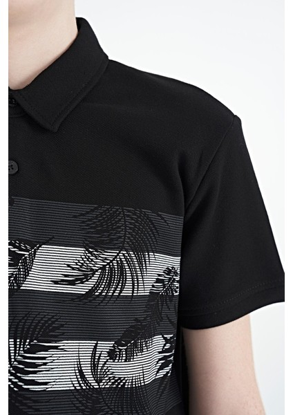Siyah Baskı Detaylı Standart Kalıp Polo Yaka Erkek Çocuk T-Shirt - 11101 fiyatları