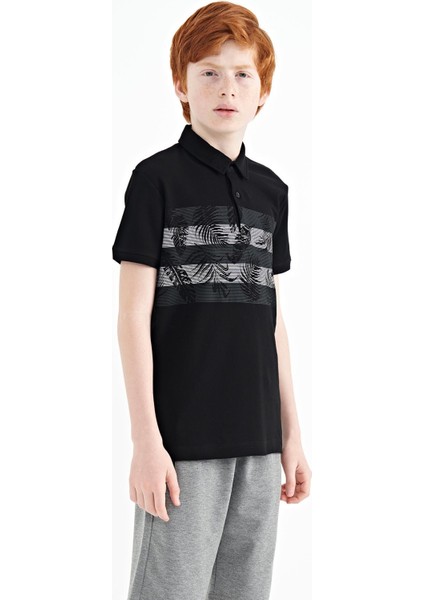 Siyah Baskı Detaylı Standart Kalıp Polo Yaka Erkek Çocuk T-Shirt - 11101 fırsatları