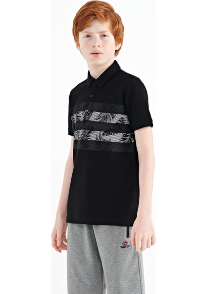 Siyah Baskı Detaylı Standart Kalıp Polo Yaka Erkek Çocuk T-Shirt - 11101 indirimleri