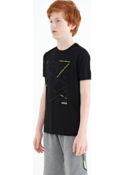 Siyah Minimal Yazı Baskılı Standart Kalıp O Yaka Erkek Çocuk T-Shirt - 11132 indirimleri