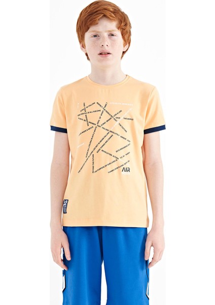 Kavun Içi Minimal Yazı Baskılı Standart Kalıp O Yaka Erkek Çocuk T-Shirt - 11132