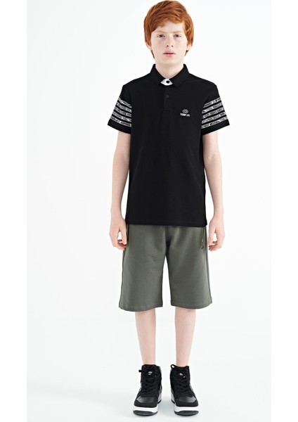 Siyah Kol Baskı Detaylı Standart Kalıp Polo Yaka Erkek Çocuk T-Shirt - 11093 modelleri