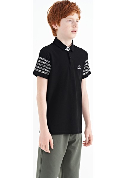 Siyah Kol Baskı Detaylı Standart Kalıp Polo Yaka Erkek Çocuk T-Shirt - 11093 fırsatları