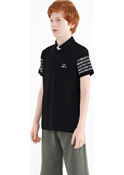 Siyah Kol Baskı Detaylı Standart Kalıp Polo Yaka Erkek Çocuk T-Shirt - 11093 indirimleri