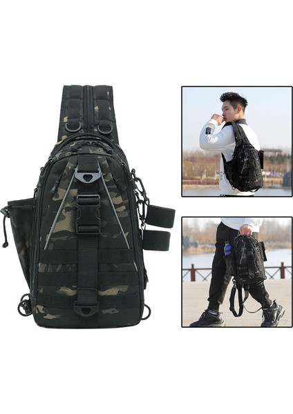 Dayanıklı Askı Çantası Erkekler Seyahat Molle Sırt Çantası Olta Dişli Tutucu Çanta Siyah (Yurt Dışından)