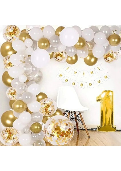 1 Yaş Balon Zinciri Seti Gölge Altın Balon Dekorasyon