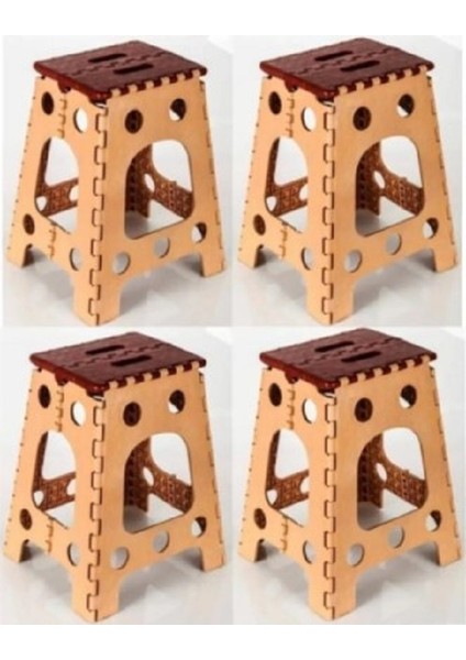 Plastik 4 Lü Katlanır Tabure Bahçe Sandalyesi Büyük Boy Tabure