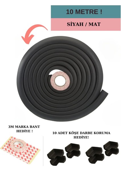 a 10 Metre + 10 Adet Köşe Koruyuculu Esnek ve Yumuşak Kauçuk Kenar Koruyucu Köşe Koruyucu Çocuk Bebek Güvenlik Seti