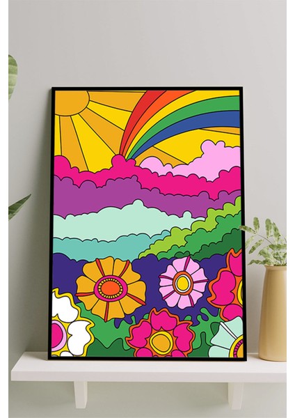 Rainbow, Gökkuşağı Psychedelic Indie Tarzı Çerçeveli Tablo