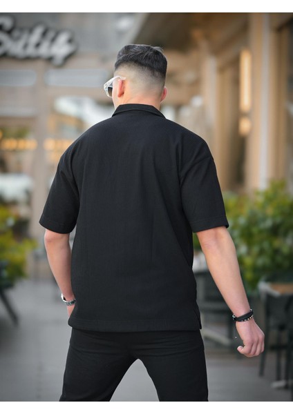 Tek Cepli Dokulu Oversize Gömlek - Siyah fiyatları